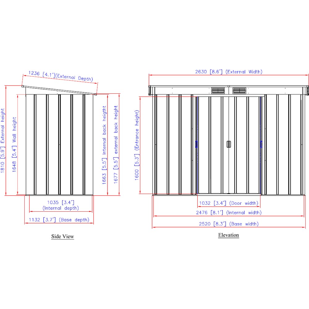 Casuta gradina DURAMAX Eco 8X4, otel, 263 x 123.6 x 181 cm, verde