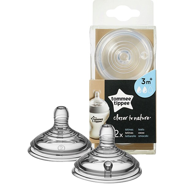Set tetine TOMMEE TIPPEE, flux mediu, 3 luni+, 2 buc, transparent