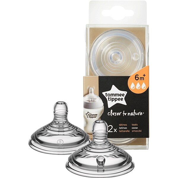 Set tetine TOMMEE TIPPEE, flux rapid, 6 luni+, 2 buc, transparent