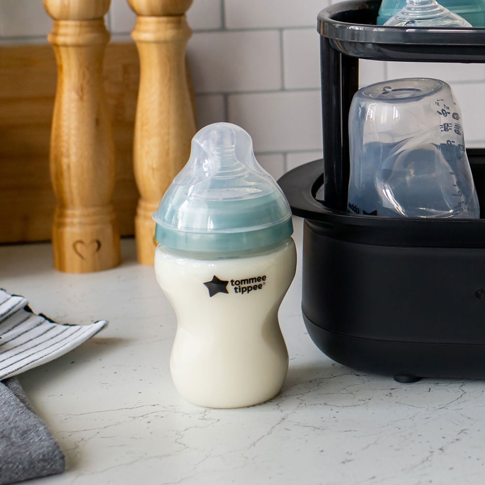 Set biberoane cu sistem de ventilatie TOMMEE TIPPEE Advanced: 2 biberoane 260ml, flux lent, 0 luni +, albastru - transparent