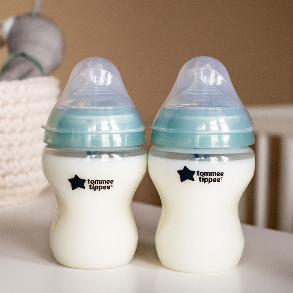 Set biberoane cu sistem de ventilatie TOMMEE TIPPEE Advanced: 2 biberoane 260ml, flux lent, 0 luni +, albastru - transparent