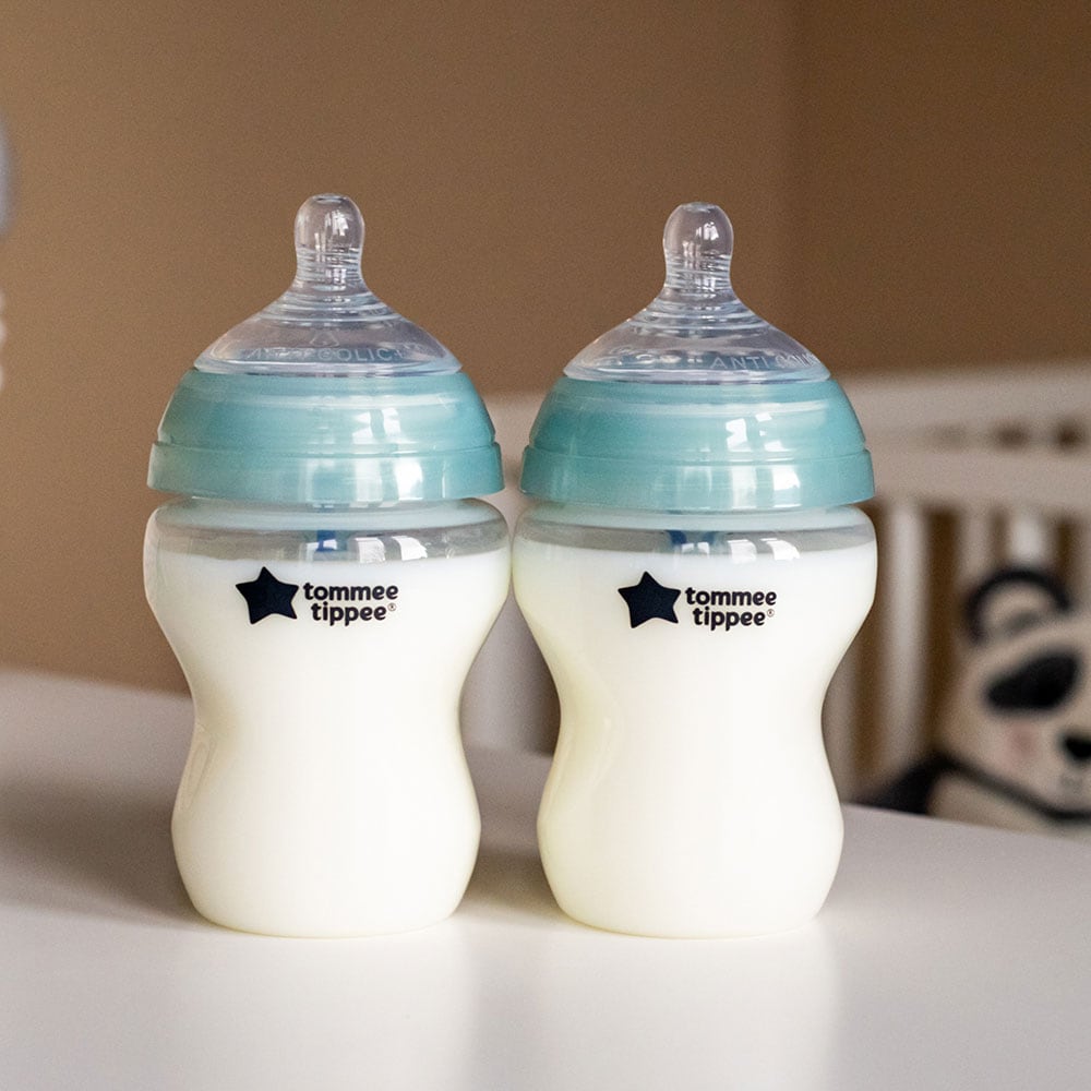 Set biberoane cu sistem de ventilatie TOMMEE TIPPEE Advanced: 2 biberoane 260ml, flux lent, 0 luni +, albastru - transparent