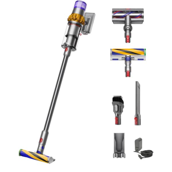 Aspirator vertical DYSON V15 Detect Absolute 2023, 0.76l, 25.2V, autonomie max 60 min, Root Cyclone, argintiu-galben