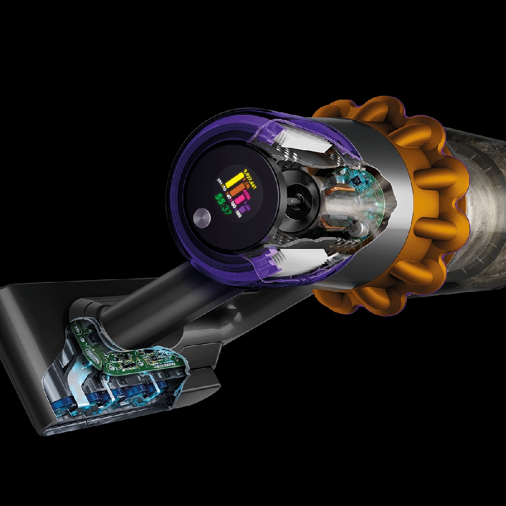 Aspirator vertical DYSON V15 Detect Absolute 2023, 0.76l, 25.2V, autonomie max 60 min, Root Cyclone, argintiu-galben