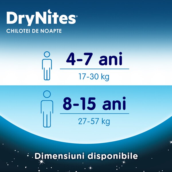 Scutece chilotel HUGGIES DryNites, Baiat, 4-7 ani, 17-30 kg, 10 buc