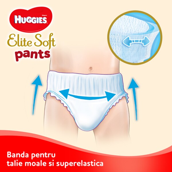 Scutece chilotel HUGGIES Elite Soft Pants nr 5, Unisex, 12-17 kg, 50 buc