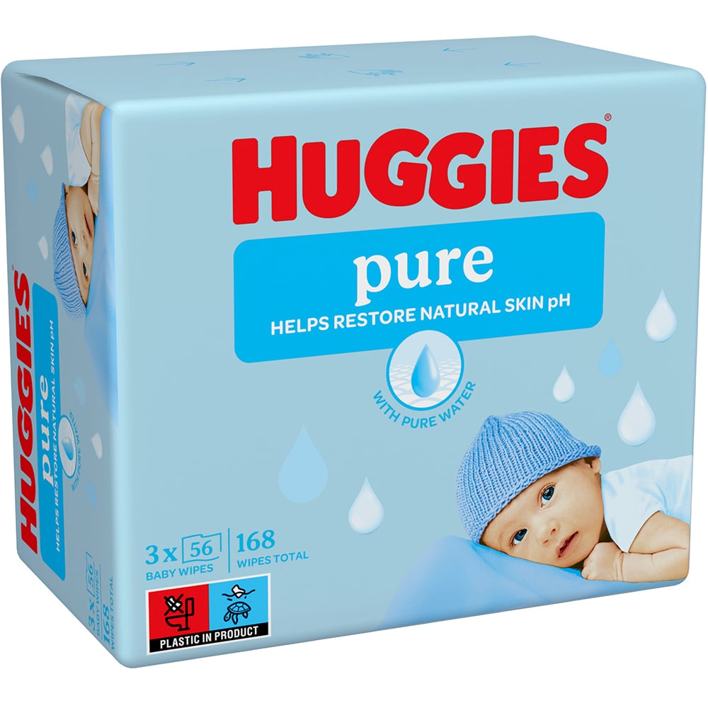Servetele umede HUGGIES Pure, 3 pachete, 168 buc