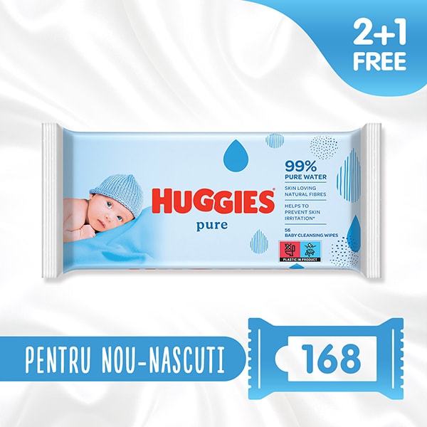 Servetele umede HUGGIES Pure, 3 pachete, 168 buc