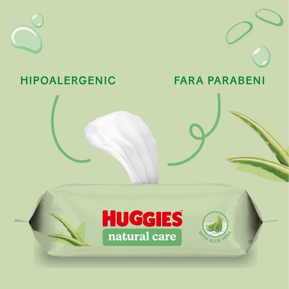 Servetele umede HUGGIES Natural Care, 56 buc