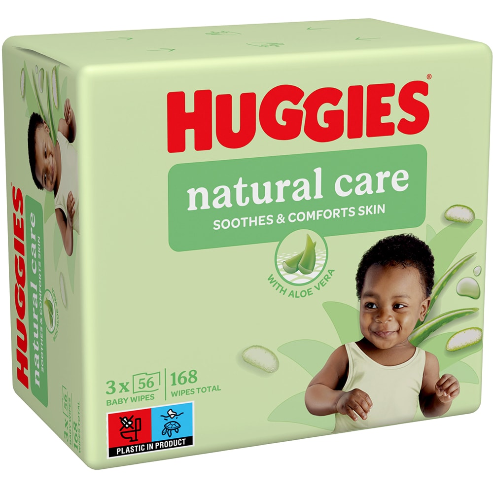 Servetele umede HUGGIES Natural Care Triplo, 3 pachete, 168 buc