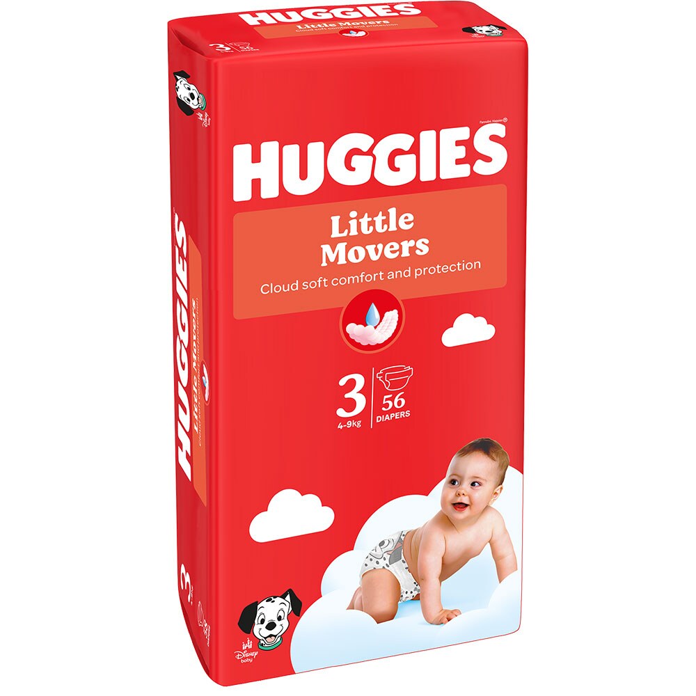 Scutece HUGGIES Little Movers Jumbo nr 3, Unisex, 4-9 kg, 56 buc