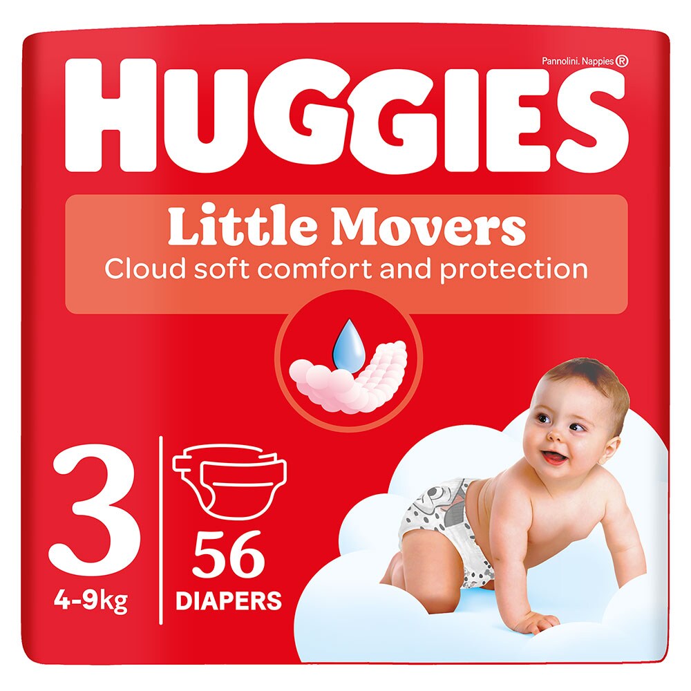 Scutece HUGGIES Little Movers Jumbo nr 3, Unisex, 4-9 kg, 56 buc