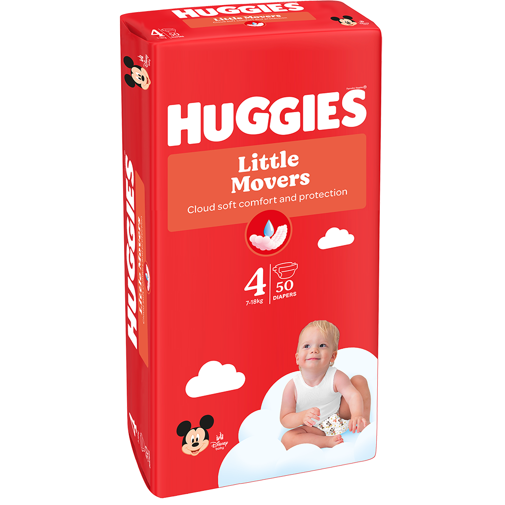 Scutece HUGGIES Little Movers Jumbo nr 4, Unisex, 7-18 kg, 50 buc