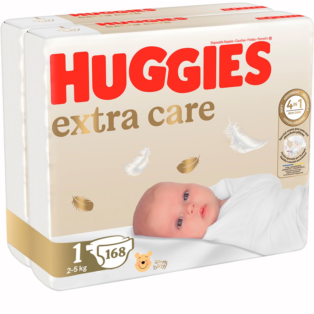 Scutece HUGGIES Extra Care Mega nr 1, Unisex, 2-5 kg, 168 buc