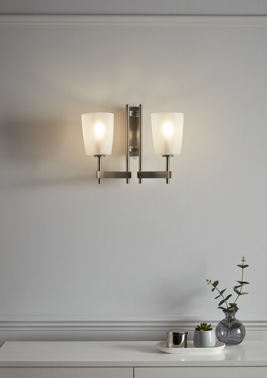 Aplica dubla Quadryx GOODHOME, E14, 28W, IP20, alb/argintiu