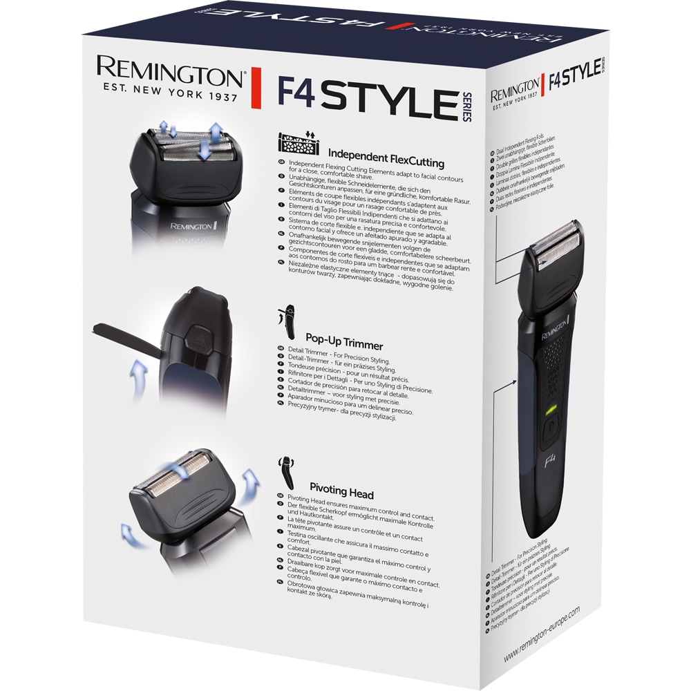 Aparat de ras REMINGTON Style Series F4 F4002, acumulator, autonomie 50 min, ConstantContour, negru-albastru