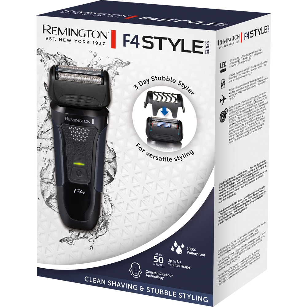 Aparat de ras REMINGTON Style Series F4 F4002, acumulator, autonomie 50 min, ConstantContour, negru-albastru