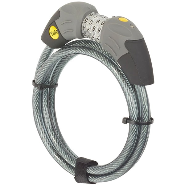 Antifurt bicicleta cu cablu si cifru YALE, 185cm, otel, gri-negru