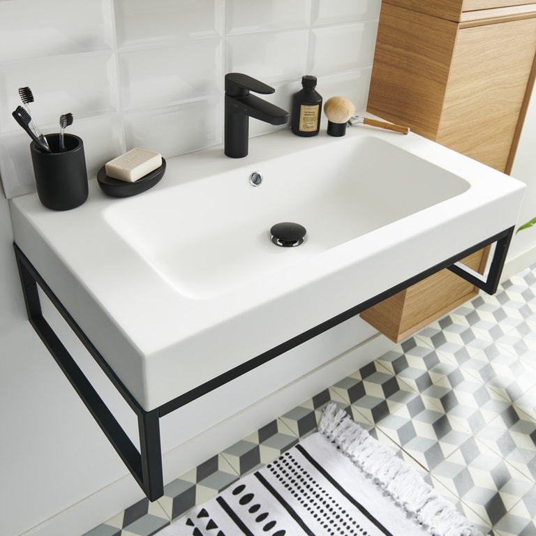 Lavoar baie GOODHOME Duala, rasina, 60 x 45 cm, alb mat