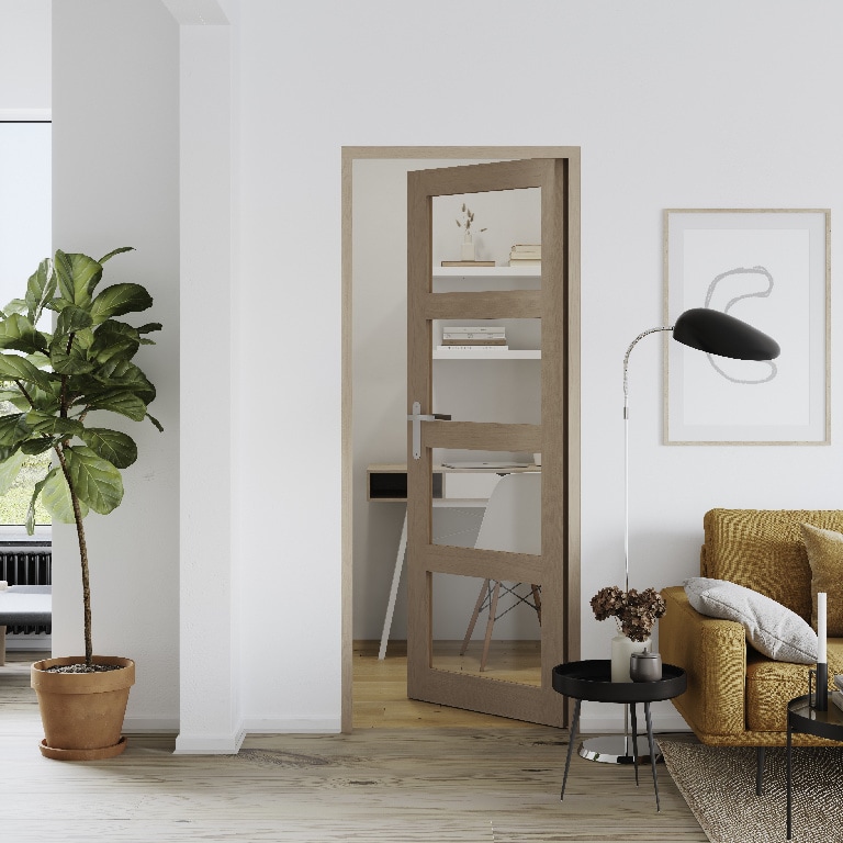 Usa interior GOODHOME Connemara, cu geam, stanga, MDF, 68 x 203 cm, maro