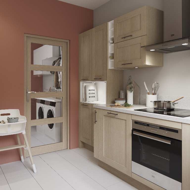 Usa interior GOODHOME Connemara, cu geam, stanga, MDF, 68 x 203 cm, maro