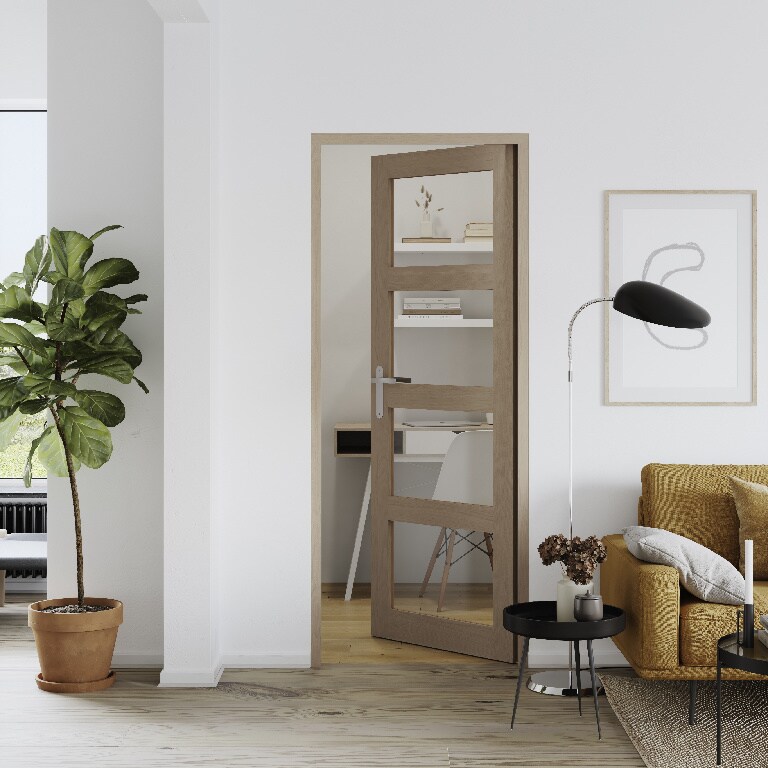 Usa interior GOODHOME Connemara, cu geam, dreapta, MDF, 88 x 203 cm, maro