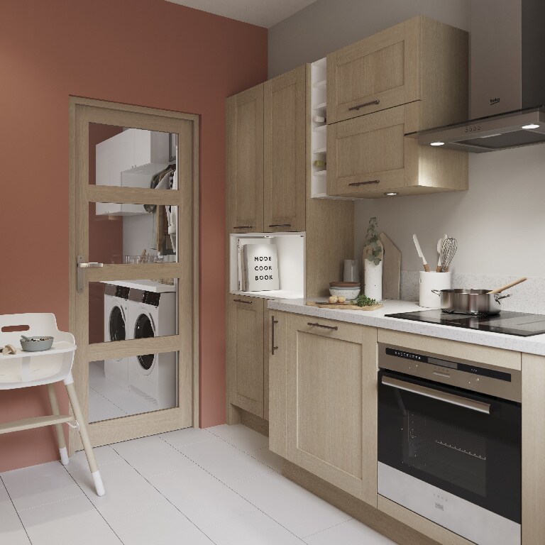 Usa interior GOODHOME Connemara, cu geam, dreapta, MDF, 88 x 203 cm, maro