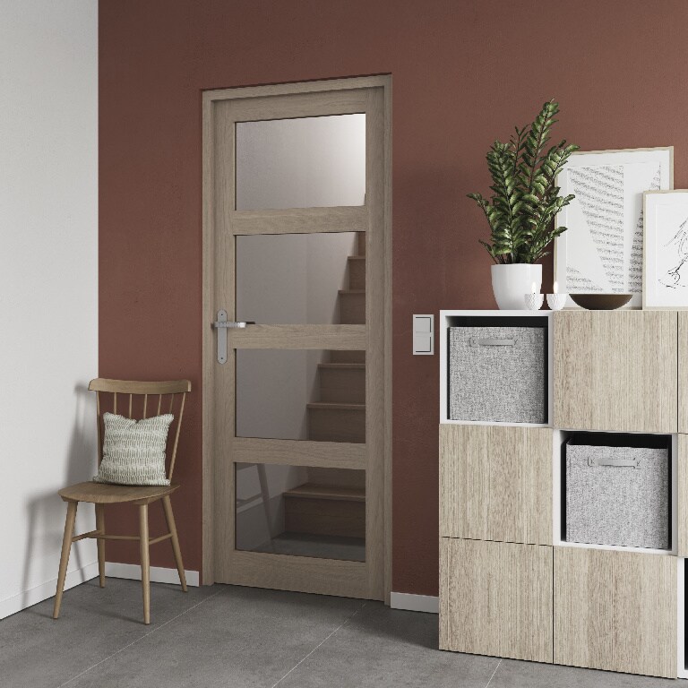 Usa interior GOODHOME Connemara, cu geam, dreapta, MDF, 88 x 203 cm, maro