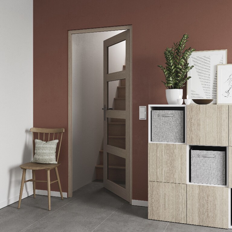 Usa interior GOODHOME Connemara, cu geam, dreapta, MDF, 88 x 203 cm, maro