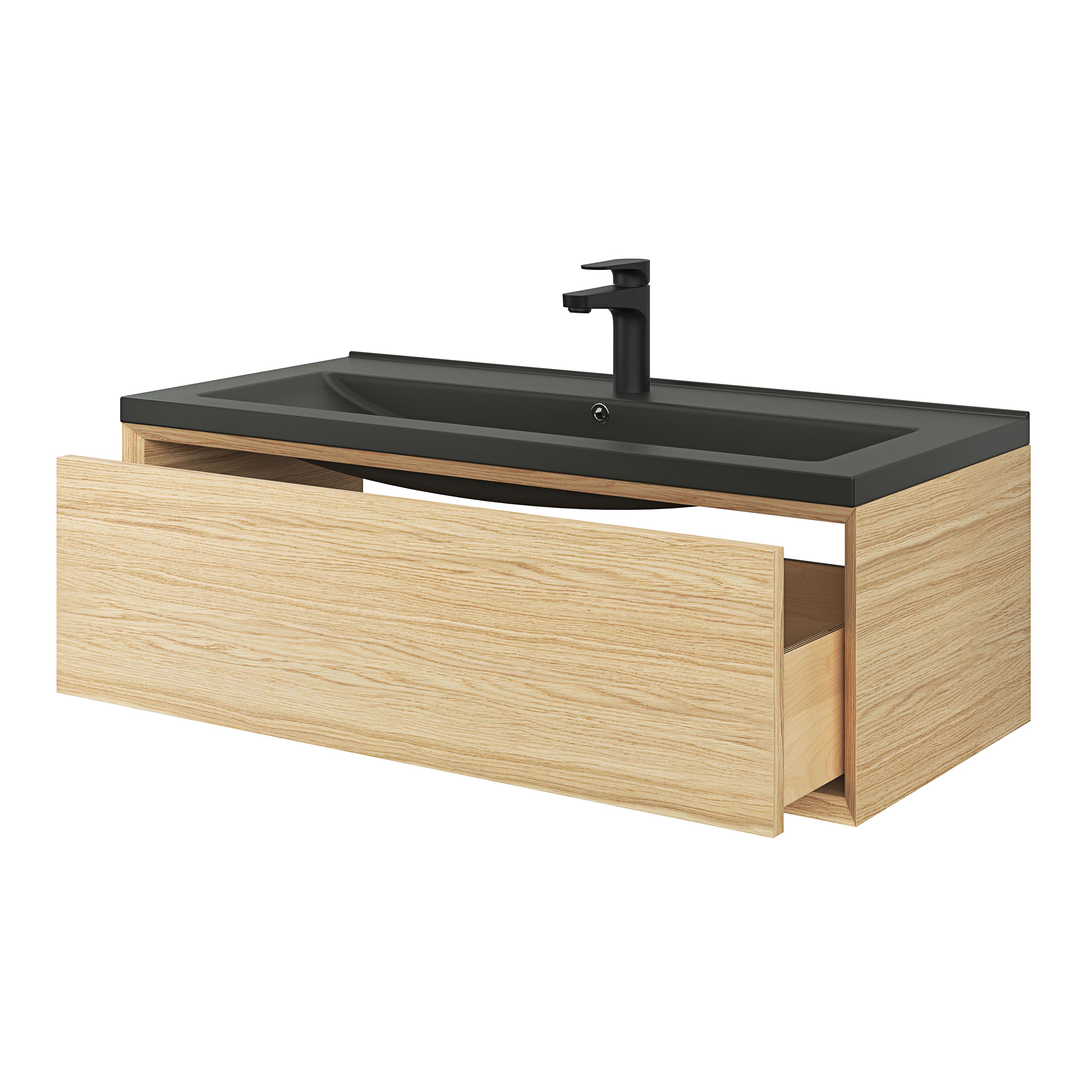 Lavoar baie GOODHOME Nira, ceramica, 100.4 x 45.5 cm, negru mat