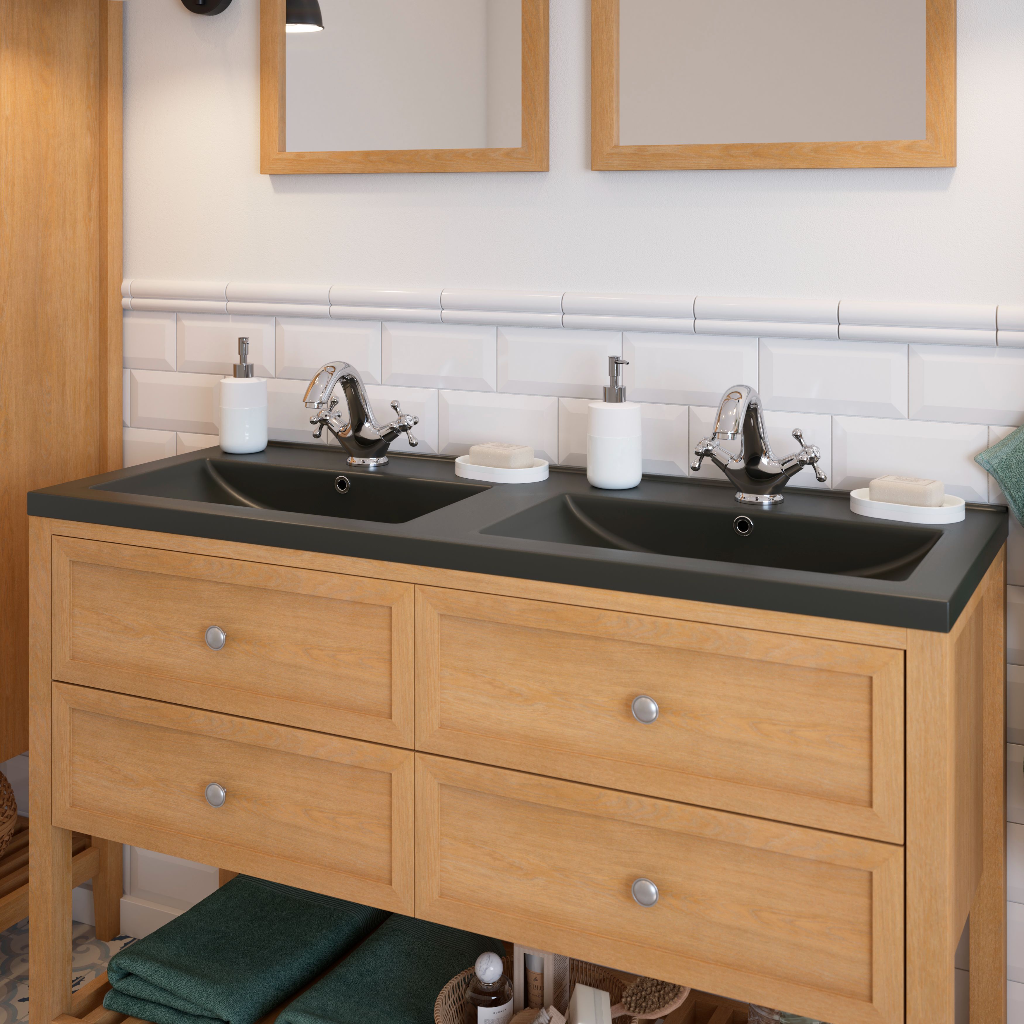 Lavoar baie GOODHOME Nira, ceramica, 121.5 x 46 cm, negru mat