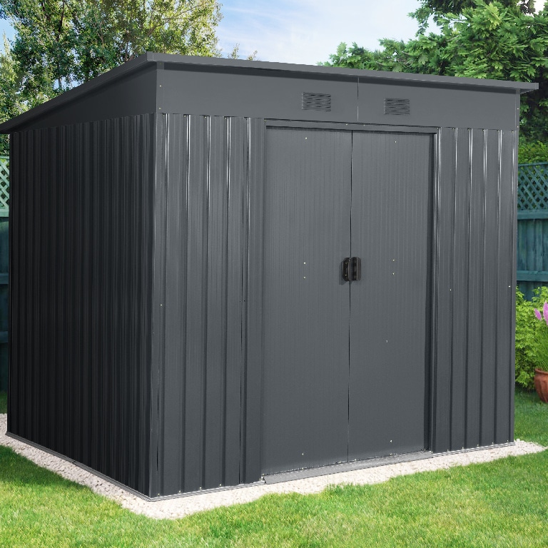 Casuta gradina GoodHome Basic, metal, 224 x 181x 177-199  cm, 4.5 m2, gri