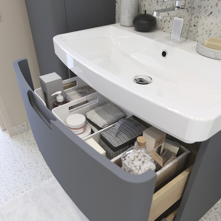 Masca pentru lavoar GOODHOME Himalia, 70 x 60 x 45 cm, PAL si MDF, gri mat