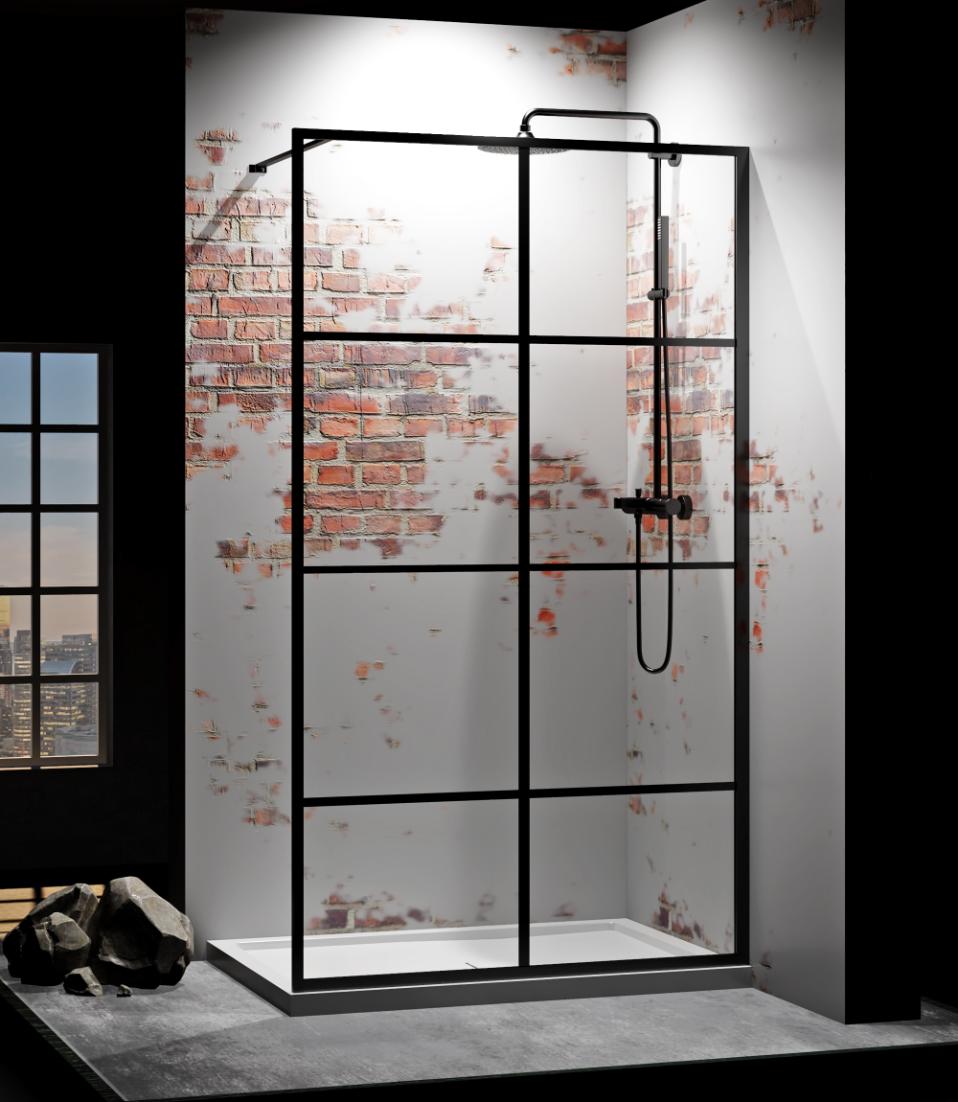 Paravan de dus, walk in, negru, 100 x 195 cm