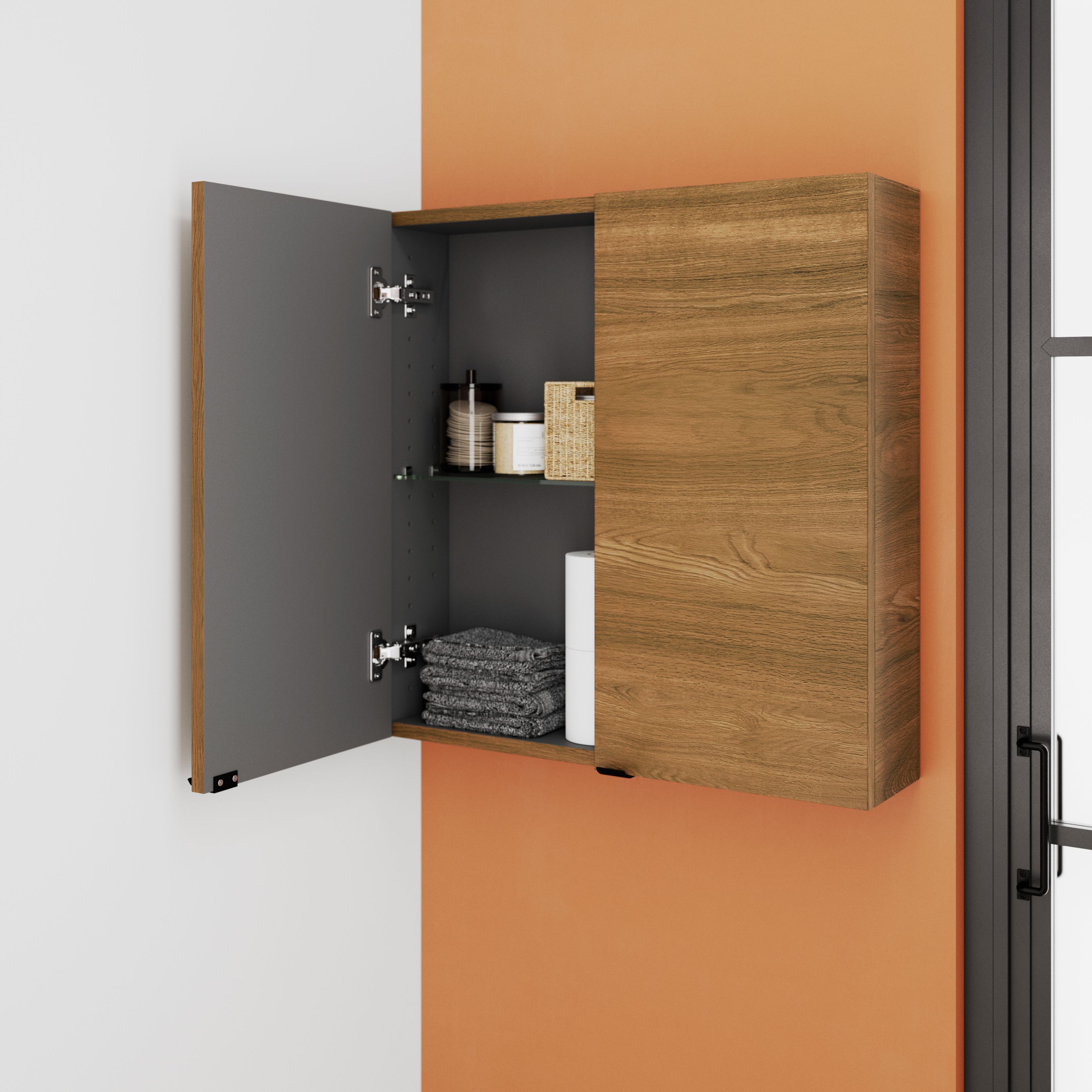 Dulap baie suspendat, efect nuc, 60 x 60 x 15 cm  GoodHome Imandra