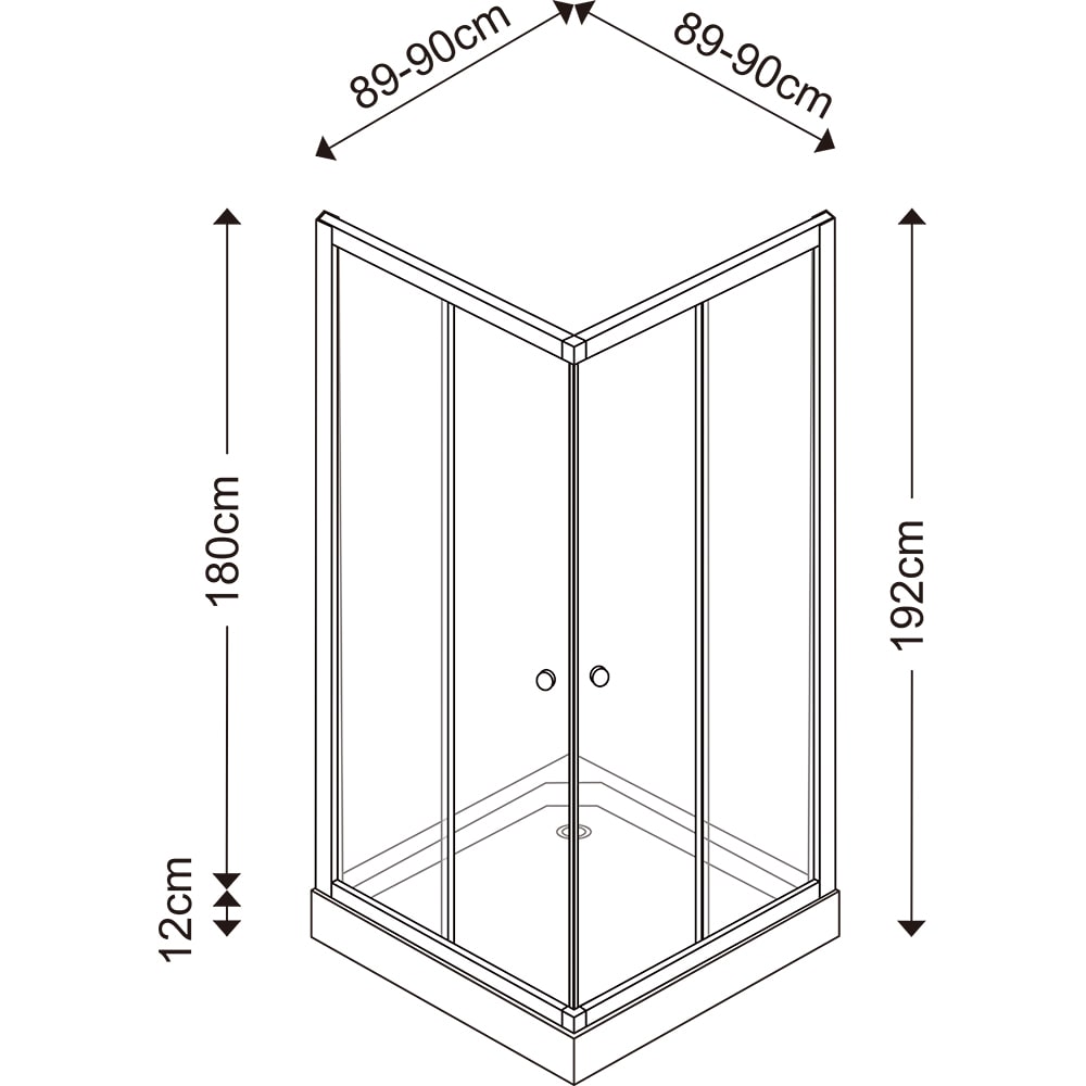 Cabina dus standard Arkell, patrata, 90 x 90 x 192 cm, sticla securizata 4mm, profil crom
