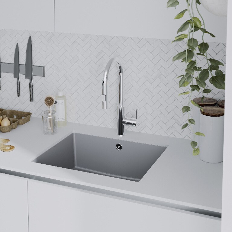 Baterie bucatarie GoodHome Zanthe, dus extractibil, alama, argintiu