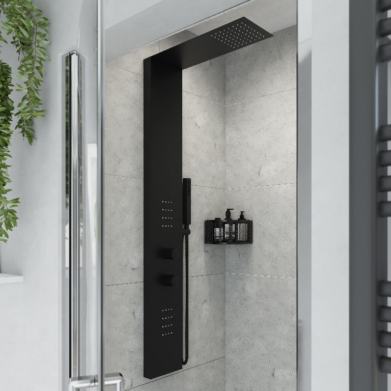 Panel de dus GOODHOME Abala, termostat, hidromasaj, 140 cm, negru