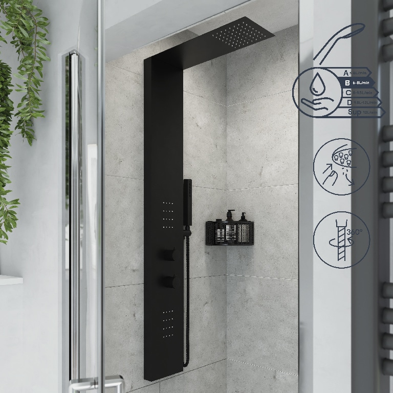 Panel de dus GOODHOME Abala, termostat, hidromasaj, 140 cm, negru