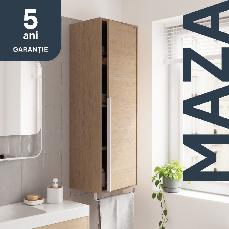 Dulap coloana pentru baie GOODHOME Maza, 30 x 115 x 36 cm, suspendata, PAL SI HDF, maro