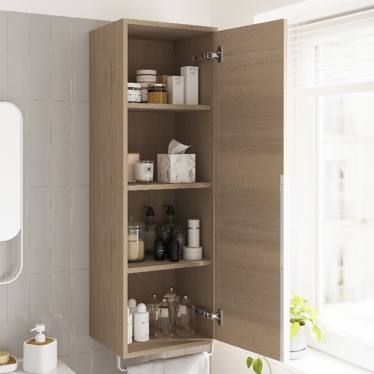 Dulap coloana pentru baie GOODHOME Maza, 30 x 115 x 36 cm, suspendata, PAL SI HDF, maro