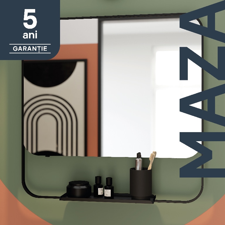 Oglinda baie, neagra mat,  GoodHome Maza