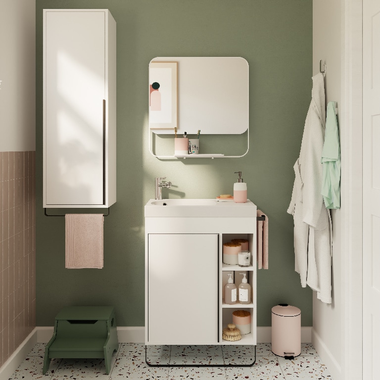 Lavoar baie GOODHOME Maza, rasina, 60.4 x 36.2 cm, alb