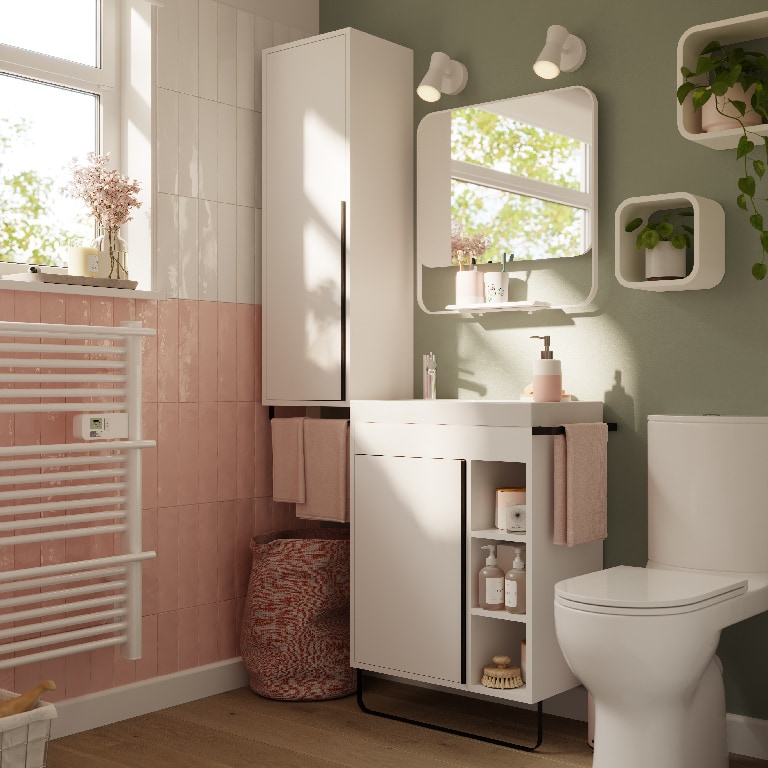 Lavoar baie GOODHOME Maza, rasina, 60.4 x 36.2 cm, alb