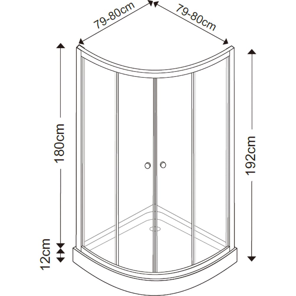 Cabina dus standard Arkell, semirotunda, 80 x 80 x 192 cm, sticla securizata 4mm, profil crom