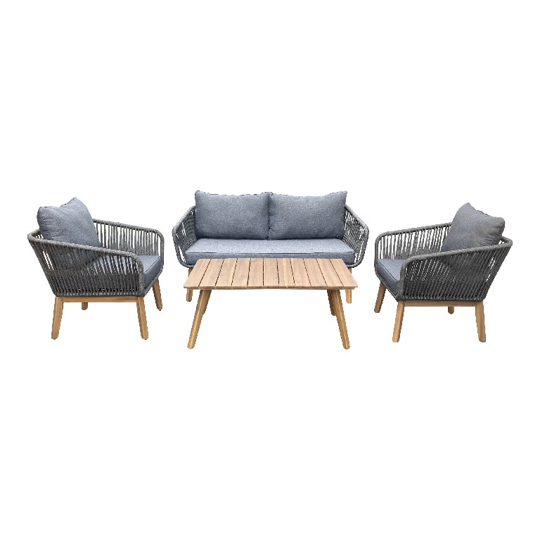 Set mobilier gradina/terasa Vitello, masa + 2 fotolii + canapea, 4 piese, gri-maro