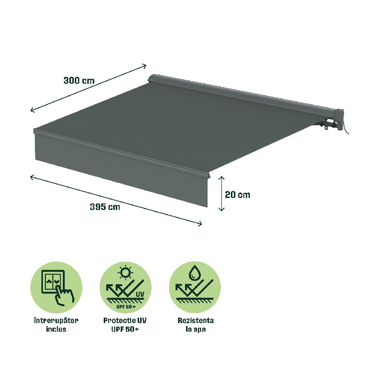 Copertina retractabila KLIKSTROM, aluminiu, 395 x 300 cm, gri antracit