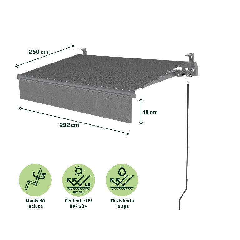 Copertina retractabila KLIKSTROM, aluminiu, 292 x 250 cm, gri antracit