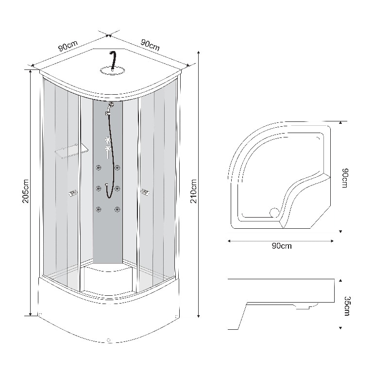 Cabina de dus Briska, 90 x 90 x 210 cm, semirotunda, sticla securizata 4mm, profil crom