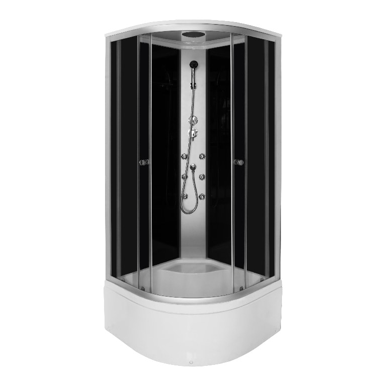 Cabina de dus Briska, 90 x 90 x 210 cm, semirotunda, sticla securizata 4mm, profil crom